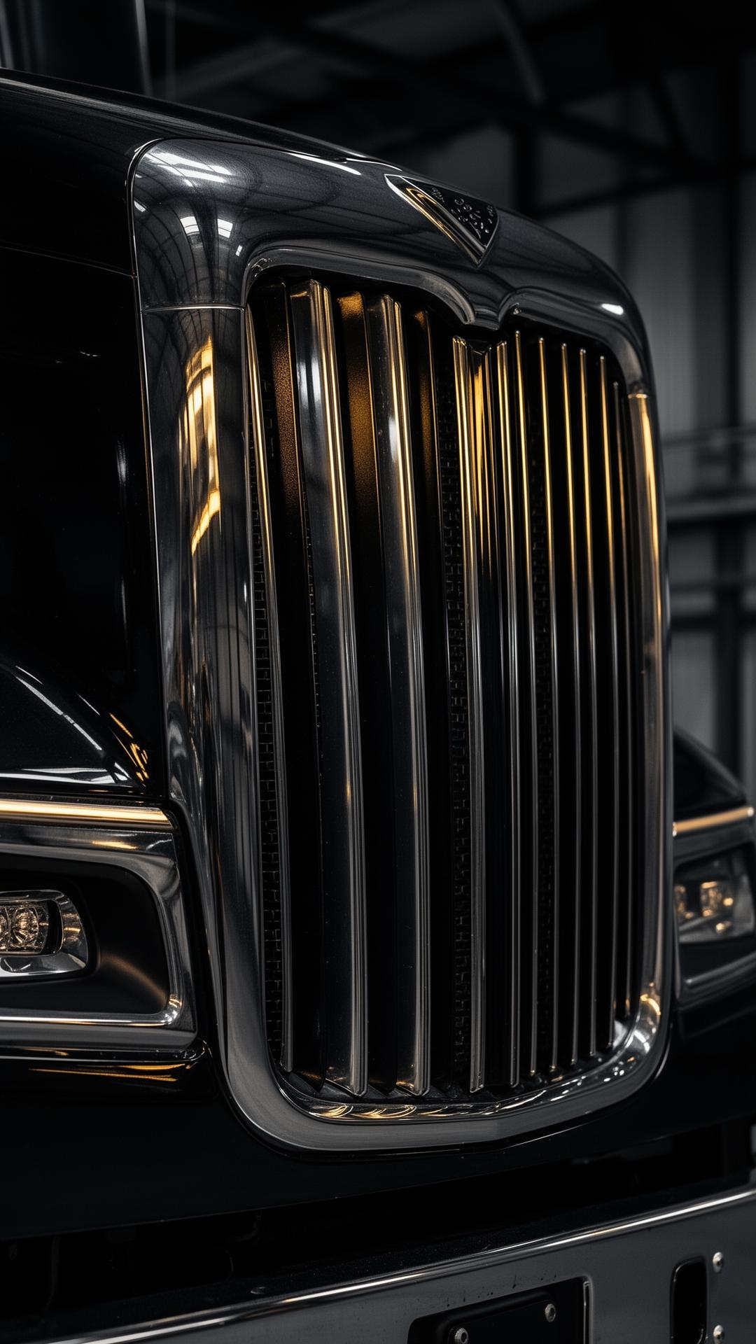 Chrome grille of a premium semi truck